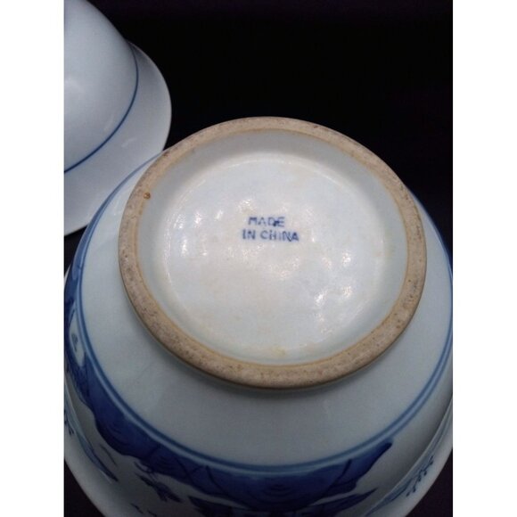 Set of 2 Blue White Porcelain Bowls Dragon and Landscape Design For Ramen 1 Mark - Picture 14 of 16